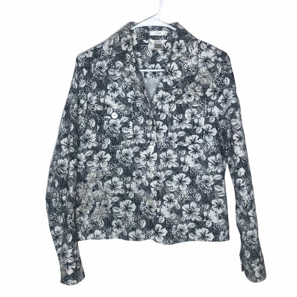 Christopher & Banks Jacket Womens Medium Black White Floral Embroidery - Picture 1 of 9